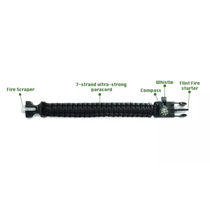 CAMPOUT PARACORD SURVIVAL BRACELET, COMPASS, FLINT, FIRE STARTER, WHISTLE CAMPING