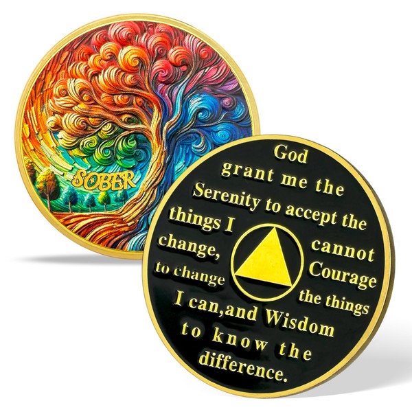 Oil Painting Style Sobriety Coin Tree of Life Sobriety Chip