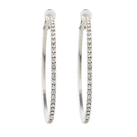 Clip On Earrings - Silver Plated Hoops With Clear Crystals - Karina S