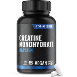 Gym Nutrition CREATINE Creatine Monohydrate Capsules - 100 Capsules - Ultra Pure Creatine Monohydrate - Optimally High Dose - Creatine Monohydrate - Creatine Capsules Monohydrate - 100% Vegan, Bottled in Germany