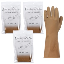 THREETA Kitchen Work Gloves Long Thick Dishwasher Kitchen Gloves Nuance Color 3-Piece Set (Camel, S)