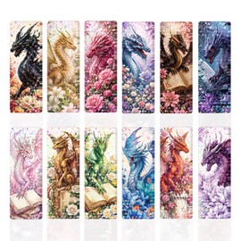 Zaamwoyy 48Pcs Floral Dragon Bookmarks, Fantasy Paper Bookmark Set with Shimmer Finish, Bookish Bulk Page Markers for Book Lovers, Mythical Reading Gifts & Accessories for Library, Students, Teachers