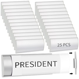 Therwen 25 Pcs Door Name Plate Holder 8'' x 3'' Sturdy Wall Mount Door Sign Holder Curved Name Plates for Doors Office Door Name Plate with Plastic Film and Adhesive Tape for Office Room Wall(Silver)