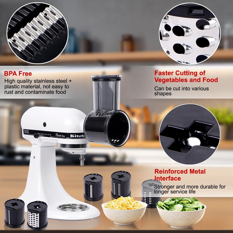 Slicer & Shredder Grater Attachment Compatible with KitchenAid Stand Mixer,