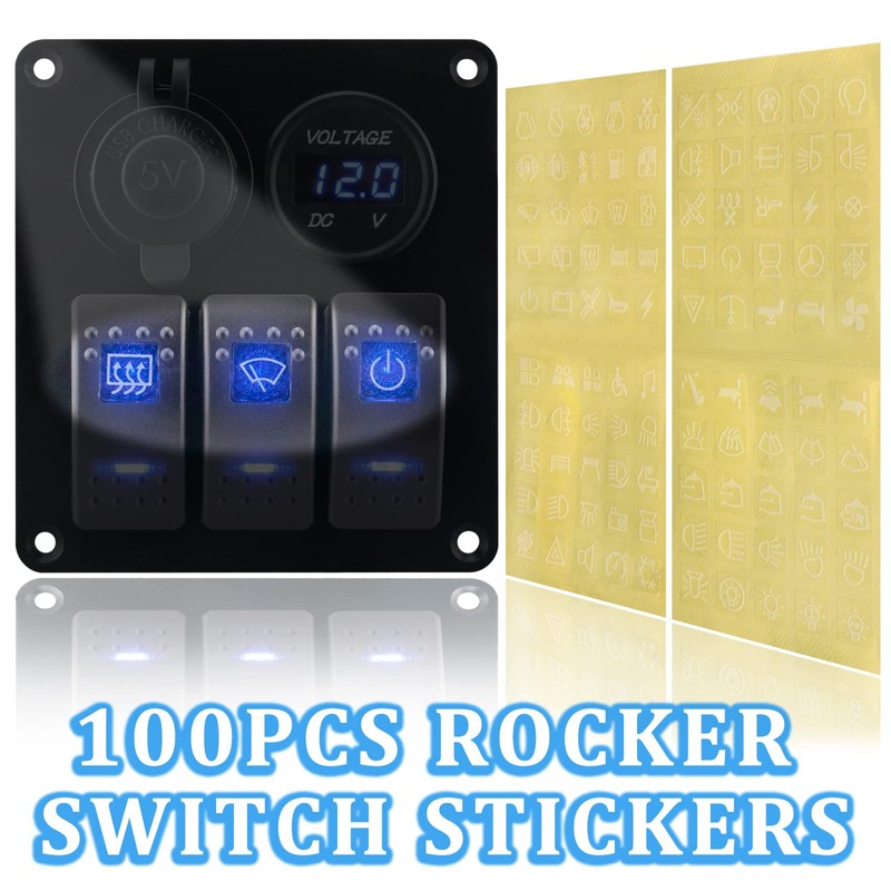 3 Gang Switch Panel, EilxMag Blue Marine Rocker Switch Panel