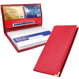 Charmoni - Cheque Book Cover - Protective Case for Checkbook, Credit Card Slot, ID, Banknote - Leather - All in One - Lightweight and Compact, c07 red, Classic