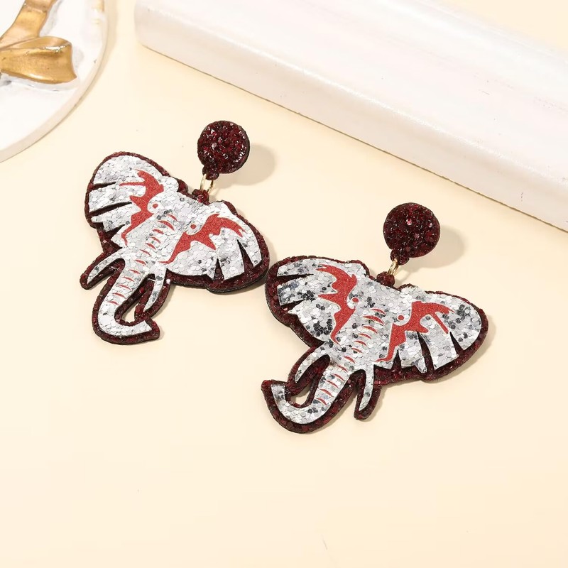 Game Day Glittered Elephant Dangle Earrings Alabama College Football Sports