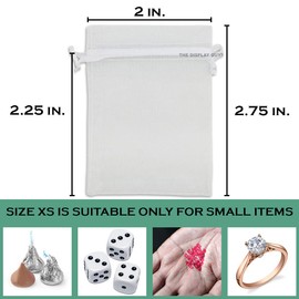 TheDisplayGuys 100-Pack XS 2 x 2 3/4" White Sheer Organza Gift Bags with Drawstring, Goodie Bags for Jewelry, Candy Bags, Treat Bags, Wedding Favors Small Mesh Bags