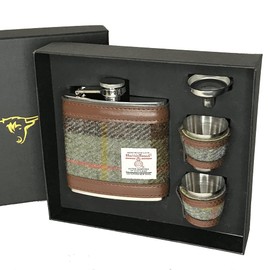 Glen Appin of Scotland Harris Tweed Hip Flask Gift Set - MacLeod Tartan HF2150-COL15