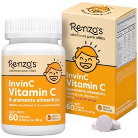 Renzo's InvinC | Vitamina C + Zinc para Niños | 60 Tabs Masticables sin Azúcar | Vitaminas para Niños Sabor Naranja
