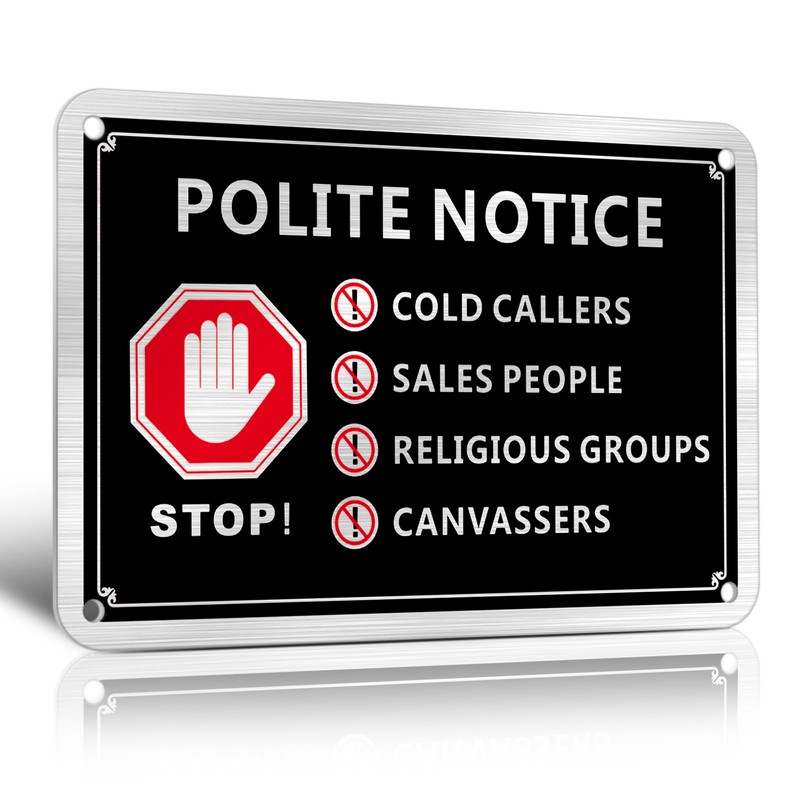 SINMAO Polite Notice No Cold Calling Sticker Metal Brushed Aluminium
