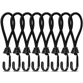 Rope Twin, Rope Hook, Rubber Hook, Tent, Stretching Cord, Rope Hook, Tent Hook, Stretch Cord, Tent Accessories, Camping, Cord, Strap, Outdoor Use, Black, Set of 8