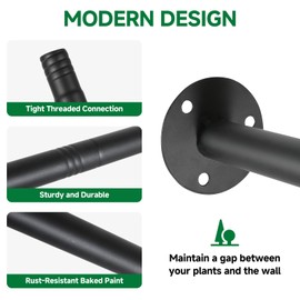 Uoveya Hanging Planters Rod – Plant Hanger Indoor for Window Ceiling, Hanging Plant Shelf for Wall Planter House Plants, Plant Shelves Metal Holder Bar 31.5In Black (Pots, plants, chains not included)