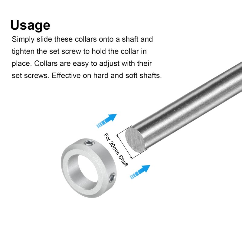 Sourcing Map 2pcs Aluminium Split Shaft Collar, 20mm x 10mm