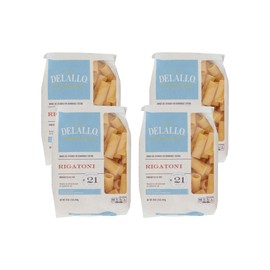 DeLallo Rigatoni Pasta, 1 Pound Bag, 4 Pack, Made in Italy, Cooks in 13 Minutes, Made with Durum Wheat Semolina Flour, Al Dente Texture, Non-GMO