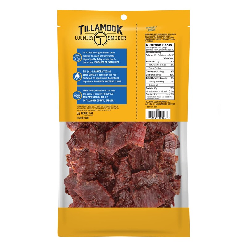 Tillamook Country Smoker Real Hardwood Smoked Beef Jerky, Sea Salt