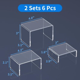 NIUBEE Acrylic Display Risers Stand 2 Sets,3 Steps Clear Riser Shelf Showcase for Amiibo Funko POP Figures -3"x3"x4"