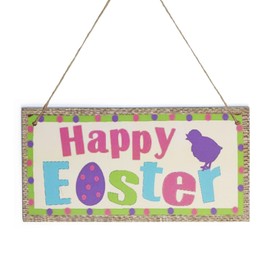 Happy Easter Wooden Hanging Sign Easter Decorations Easter Plaque Door Wall Decoration Colorful Easter Wood Ornaments with Easter Eggs for Easter Party Supplies Indoor Outdoor Home Decor A7FHJGP