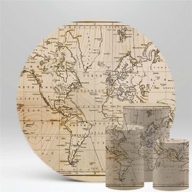 HISDH Vintage World Map Round Backdrop for Kids Birthday Party Baby Shower Decoration Background Adventure Travel Theme Photography Prop Circle Round Banner Dia-7.5ft W-6146