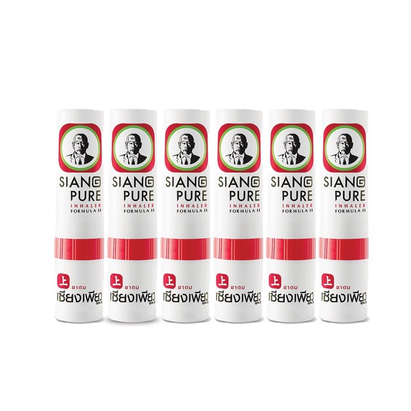 Siang Pure Aromatherapy Nasal Inhaler - Cooling Menthol, Peppermint and Eucalyptus Oil - Allergy, Congestion & Sinus Relief (6 Pack)