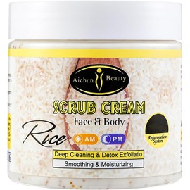 AICHUN BEAUTY- Crema exfoliante facial y corporal de arroz, limpieza profunda, desintoxicación, exfoliación, suavizante e hidratante para la piel, 200 ml/3,76 f