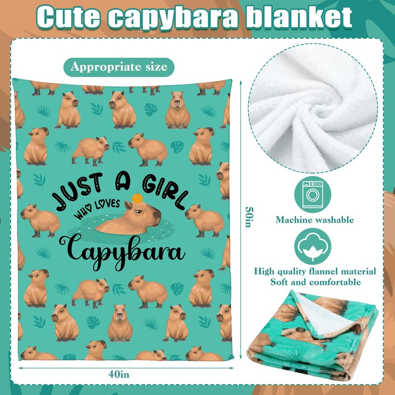 Skicuff 4 Pcs Funny Capybara Gifts Set Flannel Throw Capybara
