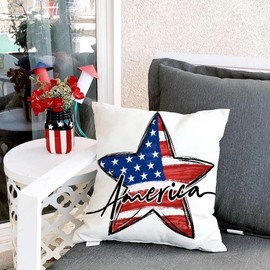 GEEORY 4th of July Decorations Pillow Covers 16x16 Set of 4 America Flag Stars and Stripes God Bless America Throw Pillow Covers Patriotic Pillows Memorial Day Decor Cushion Case