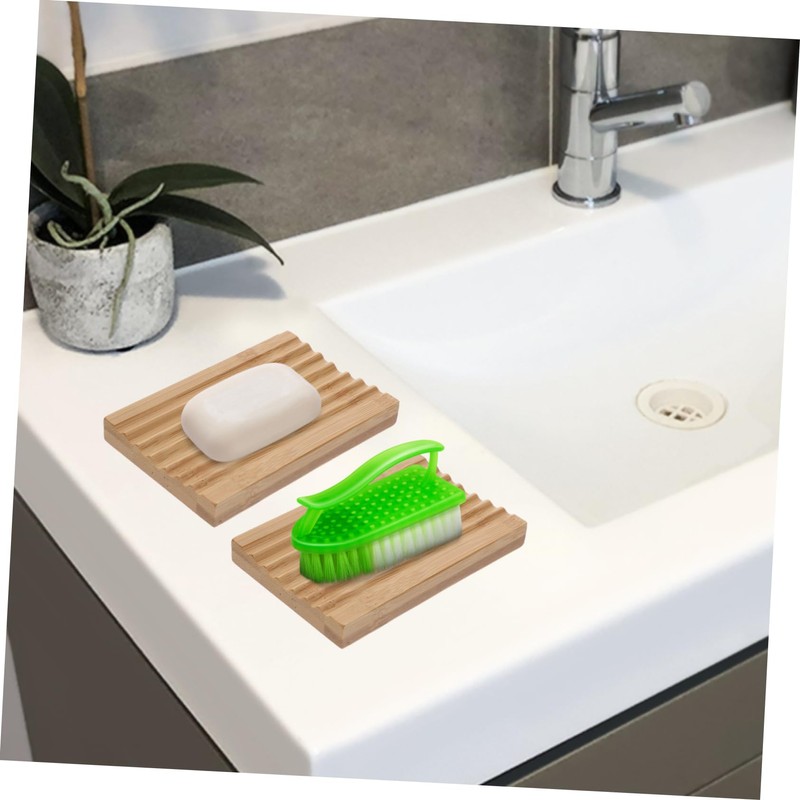 iplusmile Bamboo Soap Dish Set 2pcs Wave-Shaped Soap Holder Drainage