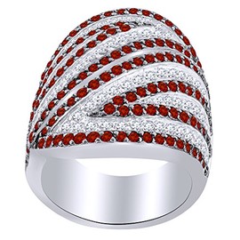 AFFY 4.20 Ct Round Cut Simulated Garnet & White Topaz Bypass Engagement Ring in 14k White Gold Over Sterling Silver Ring Size - 8