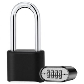 Combination Padlock Thick Long Shackle Weatherproof Outdoor Heavy Duty Padlocks with 4 Digit Code High Security Padlock for School,Gym,Gate,Shed(Black)