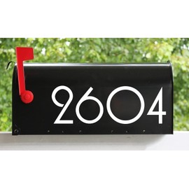 White - Art Deco Mailbox Numbers - 4" Tall - Custom Vinyl Decal - Modern Contemporary Office Home Address - Plaza - Die Cut Sticker