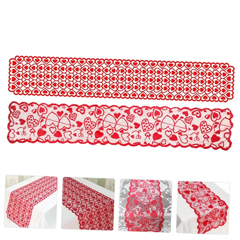 SHOWERORO Dirt Resistant Love Table Runner Washable Reusable Tablecloth for