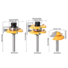 Broca para Enrutador, Juego de Brocas para Enrutador de 3 Piezas Stile Broca para Enrutador de 45 ° con 3 Dientes en Forma de T Herramienta de Corte de Carpintería con Vástago de