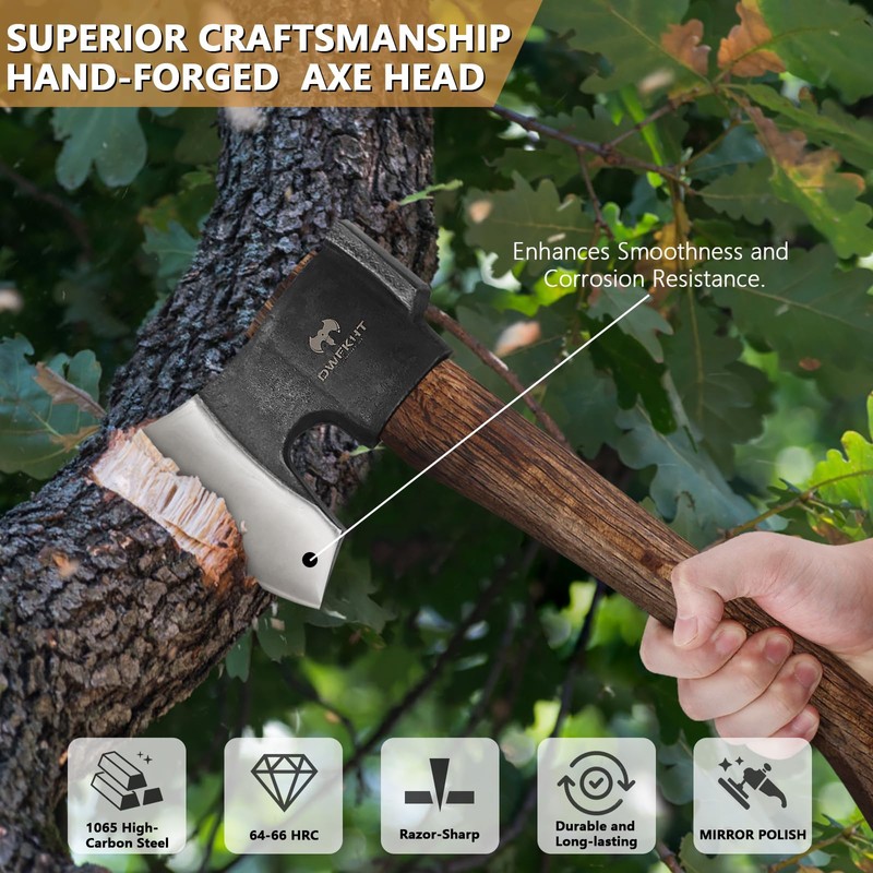 14.4" Hatchet, Camping Hatchet, Hand Forged Axe with Sheath, Bushcraft