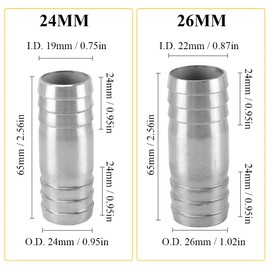 24 mm Straight Hose Fitting Made of Stainless Steel, 2-Way Hose Nozzle Connector, Drain Hose, Hose Connector (Pack of 2)