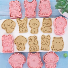 8 Pieces Cute Puppy Cookie Moulds For Baking Puppy Cookie Press Dog Cookie Cutter Set Kitchen Tools Plastic Cookie Stamps (Puppy)