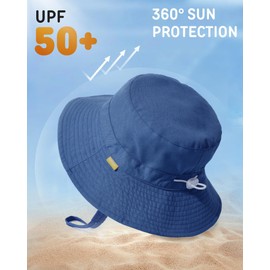FURTALK Baby Toddler Kids Sun Hat UV Protection Fishing Hat Boys Girls Adjustable Foldable Summer Beach Sun Protection Bucket Hat with Wide Brim, navy, 5 years