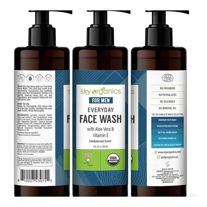 Sky Organics For Men Everyday Face Wash - 6 Oz.