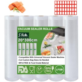 Omtofo Vacuum Sealer Bags, 5 Rolls Vacuum Film, 20 x 300 cm / Roll Vacuum Bags Food, BPA-Free, Tear-Resistant, 150 µm, Vacuum Film Roll for All Vacuum Sealers, Microwaves and Sous Vide