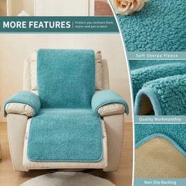 vctops Sherpa Fleece Recliner Chair Cover Super Soft Warm Plush Sofa Slipcover Furniture Protector Non Slip Washable Reclining Chair Cover for Kids, Pets (Lake Blue,30"x91")