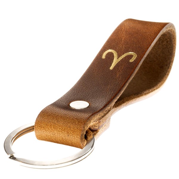ELBERCRAFT® Keyring Leather Zodiac Sign Chrome Free Zodiac Sign, Aries
