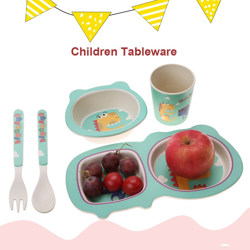 5 pcs set Eco friendly Bamboo Fiber Cartoon Children Tableware