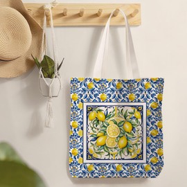 Italian Amalfi Coast Lemon Canvas Tote Bag, Lemon Themed Gifts