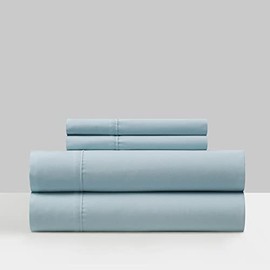 Chic Home Ashton 3 Piece Sheet Set Super Soft Solid Color with Piping Flange Edge Design – Includes 1 Flat, 1 Fitted Sheet, and 1 Pillowcase, Twin, Blue