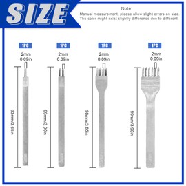 Glarks 4Pcs 3mm White Steel 1/2/4/6 Prong Leather Stitching Punch Leather Craft Tool, Diamond Lacing Stitching Chisel Hole Punches Kits for DIY Handcraft Leather Punching Wallets Shoes