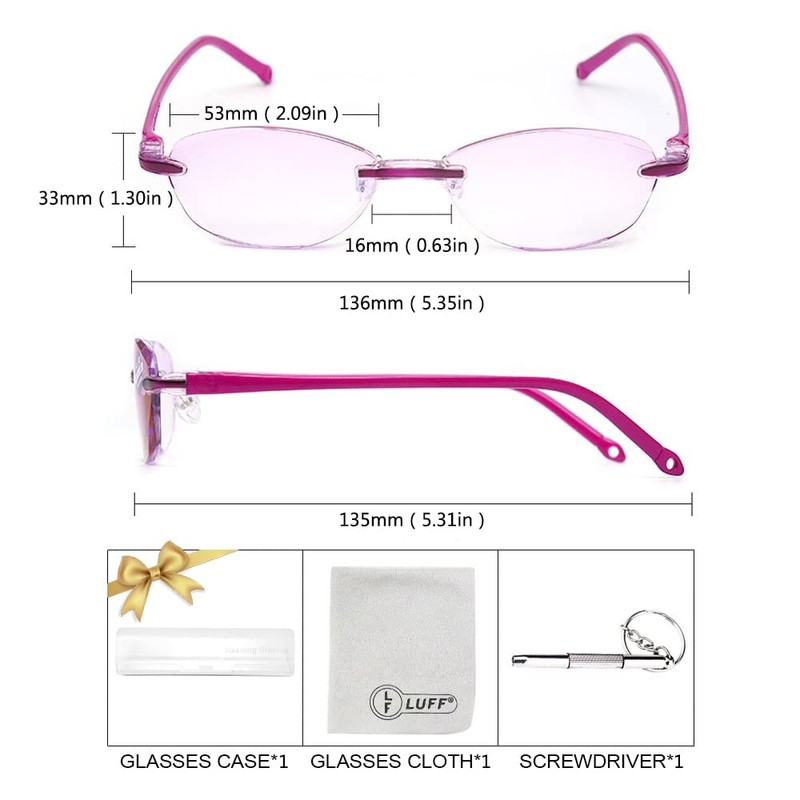 LUFF Reading Glasses Hd Anti-Blue Diamond Cut Edge Frameless Reading