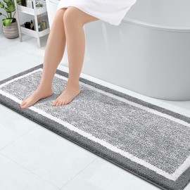 OLANLY Bathroom Rugs 59x24, Extra Soft and Absorbent Microfiber Bath Mat, Non-Slip, Machine Washable, Quick Dry Shaggy Bath Carpet, Suitable for Bathroom Floor, Tub, Shower (Long, Grey)