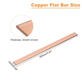 sourcing map Copper Flat Bar, 0.12" Thickness x 0.59" Width x 7.87" Length Copper Bus Bar Stock Plate Mill for Electrical (3mm x 15mm x 200mm)