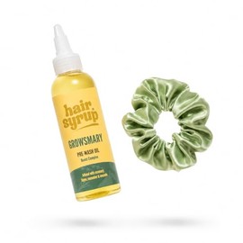 Hair Syrup | Rosemary Pre-Wash Hair Oil with Scrunchie | Made with Rosemary, Thyme, Cucumber & Avocado | Nourish Your Scalp & Mind with Growsmary | Vegan | 100% Natural