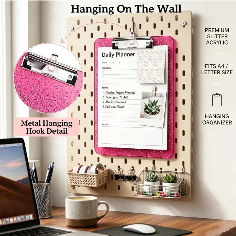 Pink Glitter Clear Clipboard,Cute Nursing Clip Boards with Pen Holder